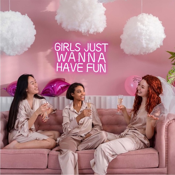 Neon Girls Just Wanna Have Fun Neon Pink LED Light Wall Wedding Party Bday Decor - Picture 3 of 7